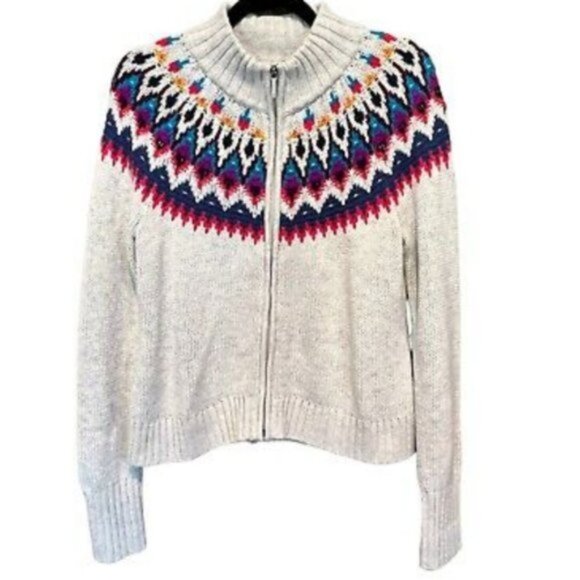 RL CHAPS Lt Grey Colorful Full Zip Fair Nordic Isle Sweater EUC sz XL - Picture 3 of 12